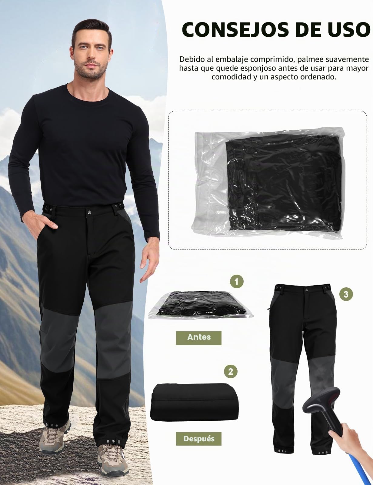 TOMEEK Pantalones Hombre Invierno Impermeable Outdoor Esquí Pantalón de Trabajo Hombre para Actividades Exteriores y Trabajos al Aire Libre Pantalón Bicicleta Senderismo Térmico