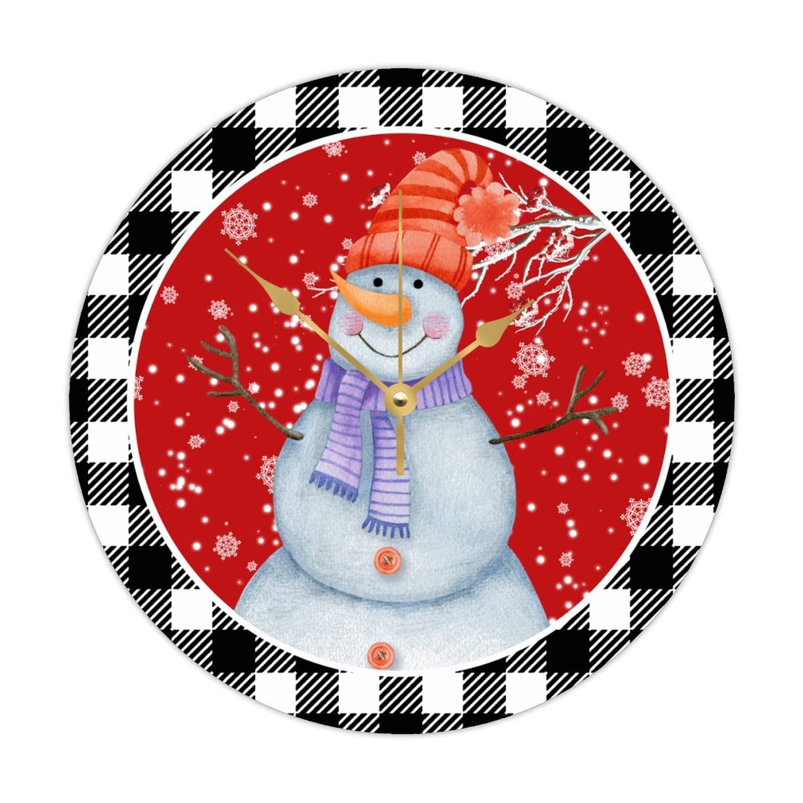 Horloge rétro silencieuse bonhomme de neige 38cm en bois