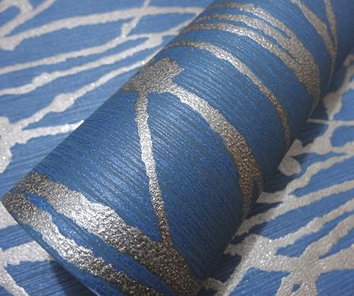 Miniatura 3 de Q QIHANG Modern Minimalist Curve Striped Wallpaper Tree Patterns Non-Woven Wallpaper Roll Blue&Gray Color Non-Pasted Wall Paper 0.53m (1.73') x