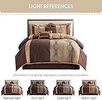 Vista 5 de Grand Avenue Elegante juego de edredón marrón California King, a rayas, juego de ropa de cama de 7 piezas en una bolsa, juego de ropa de cama