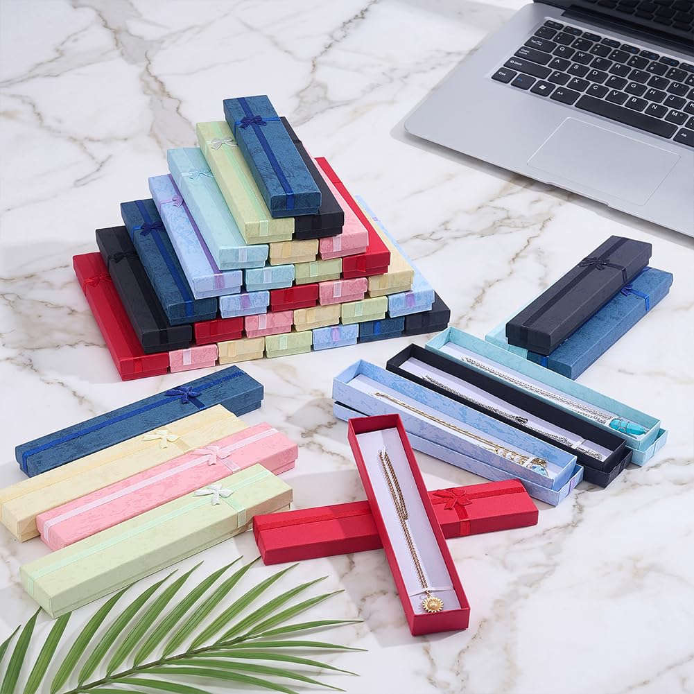 PH PandaHall 40 scatole di carta per collane, 8 colori, scatole regalo per gioielli, 20 x 4 cm, con fiocco, in cartone, per confezioni regalo, vetrine, anniversari, matrimoni, compleanni, feste