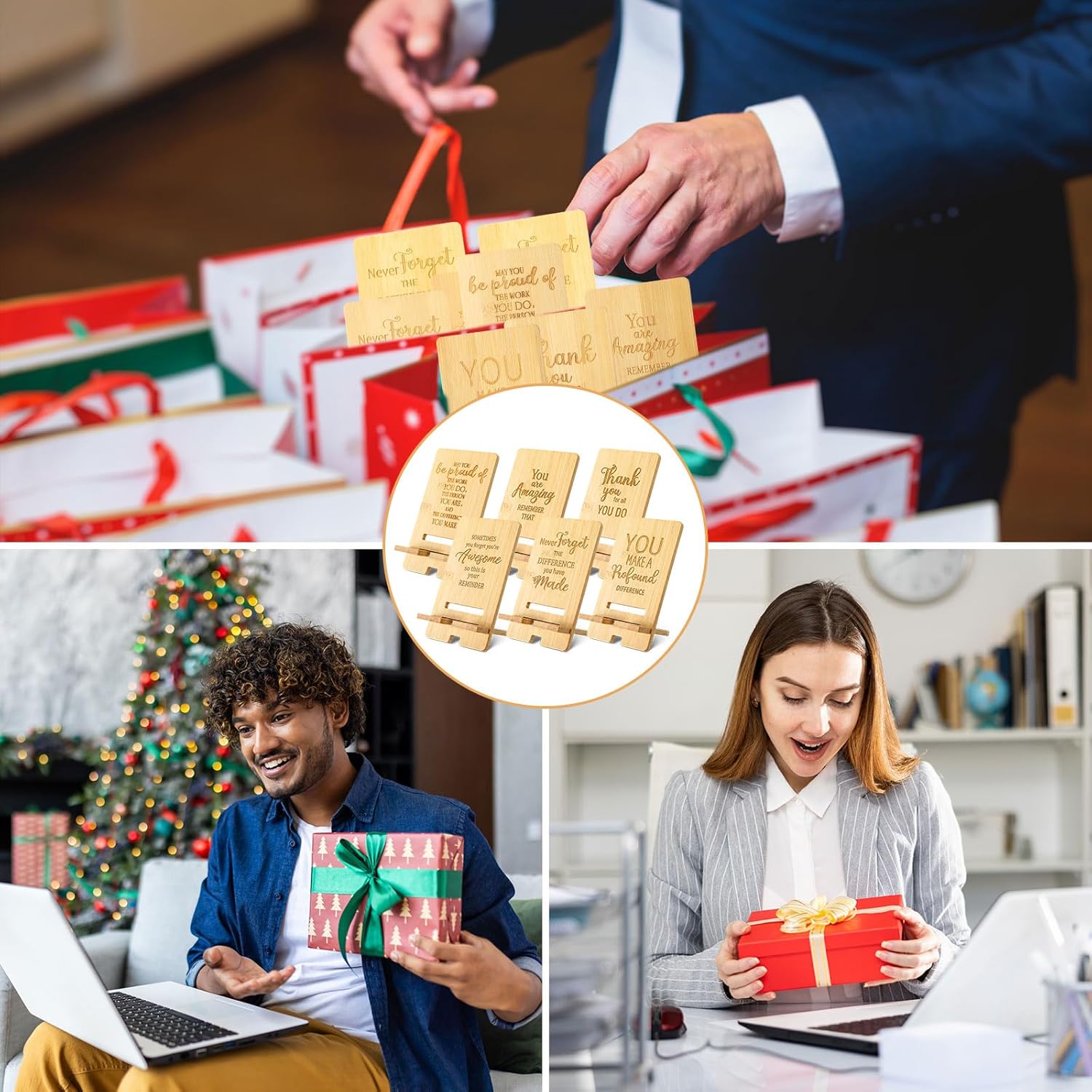 Ripeng 24 Pcs Employee Appreciation Gifts Bulk Bamboo Phone Stand for Desk Office Worker Thank You Gift for Administrative Team Coworkers Staff Graduation Nurse Teacher Week (Assorted Inspirational)