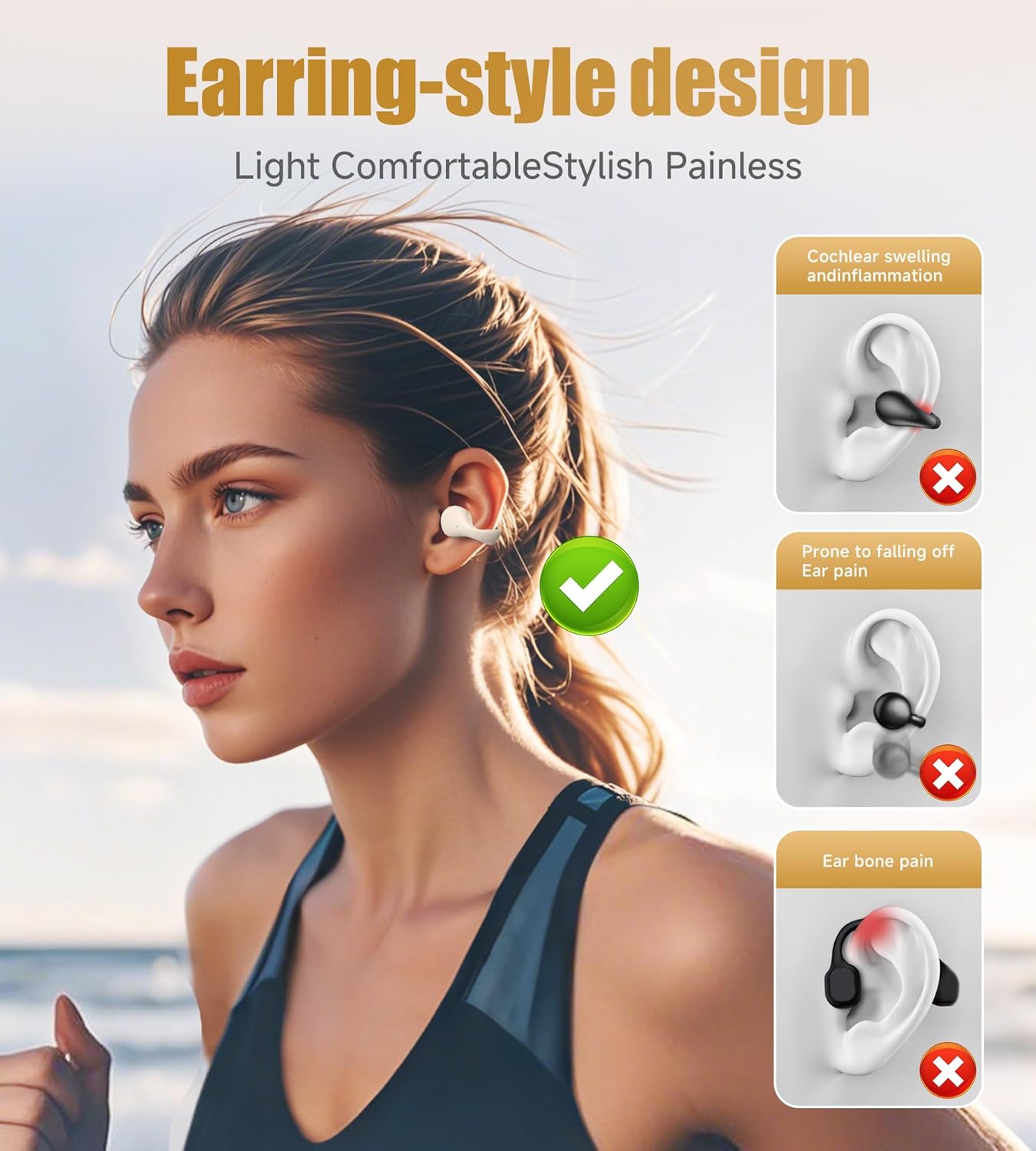 King Lucky i21 Open Ear Clip On Earbuds Wireless Bluetooth Ear Clip Headphones with Mic,Noise Cancelling, Waterproof IPX4,for Small Ears,Perfect for Running,Sports,Glasses Wearers (White) - Image 2