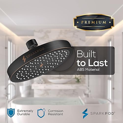 Miniatura 9 de SparkPod Cabezal de ducha de lluvia de 6 pulgadas con brazo de ducha de 9 pulgadas, lluvia de alta presión de ahorro de energía, brazo de ducha de