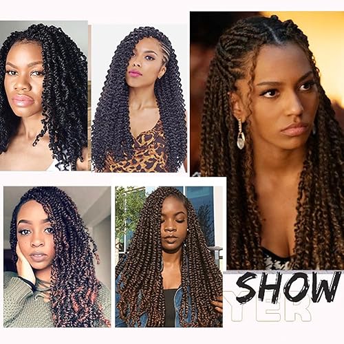 Miniatura 6 de Pelo de ganchillo pretrenzado de 18 pulgadas de largo, cabello trenzado de ganchillo Passion Twist, 8 paquetes de rizos bohemios suaves (18
