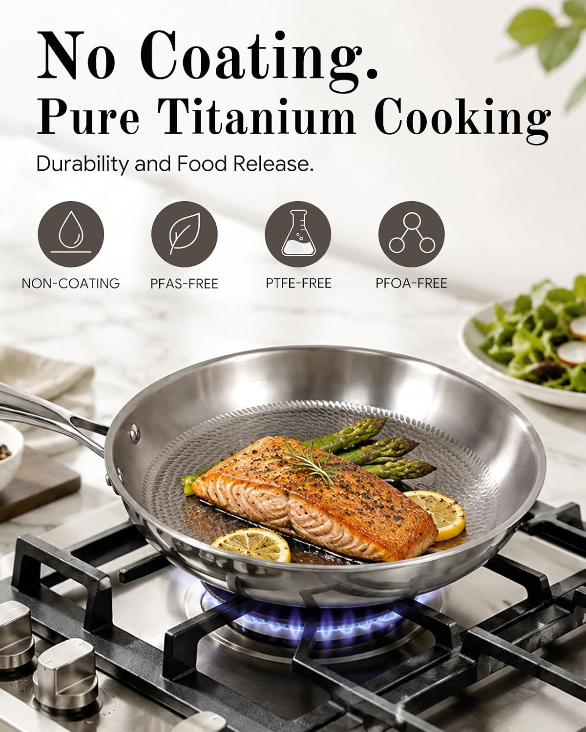 TCQ Titanium Pans for Cooking 12 Inch Hammered Frying Pan with Lid