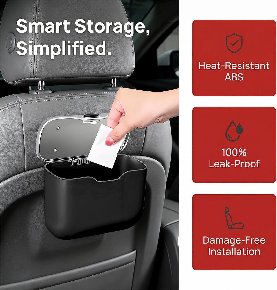 Car Trash Can with Lid, Multifunctional Mini Leak-Proof Vehicle Door Console Dustbin Garbage Can, Auto Interior Waste Container Trash Bin Storage Organizer, Universal Fit (Black)