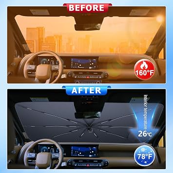 for Umbrella Sunshade for Car Windshield 2020-2025 Hyundai Palisade Custom Fit Windshield Sun Protector Cover 6-Layer Heat-Resistant Fabric, Ultra-Strong Fiberglass Frame (for 2020-2025 Palisade)