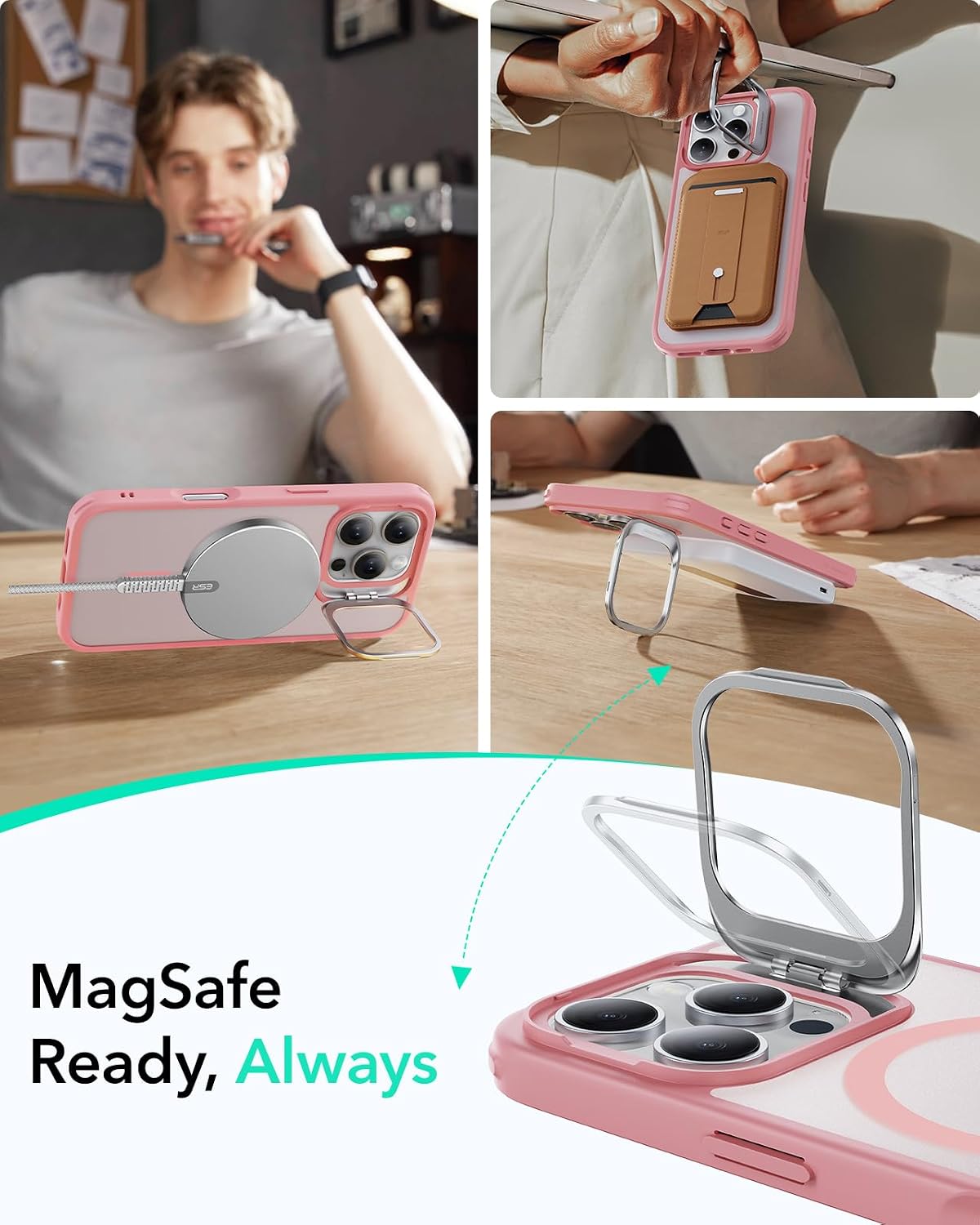 ESR for iPhone 16 Pro Max Case with Stand, for MagSafe, Frosted Pink image 3