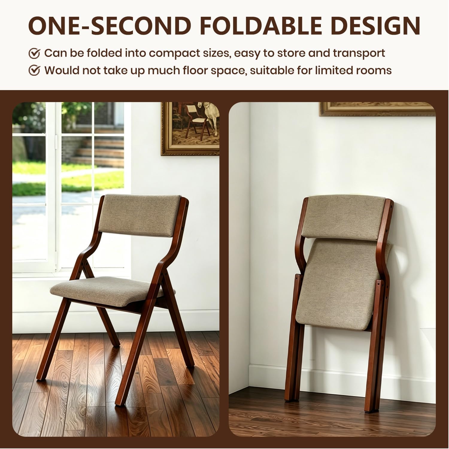 CangLong Foldable Chair Set of 2, Walnut+Light Coffee