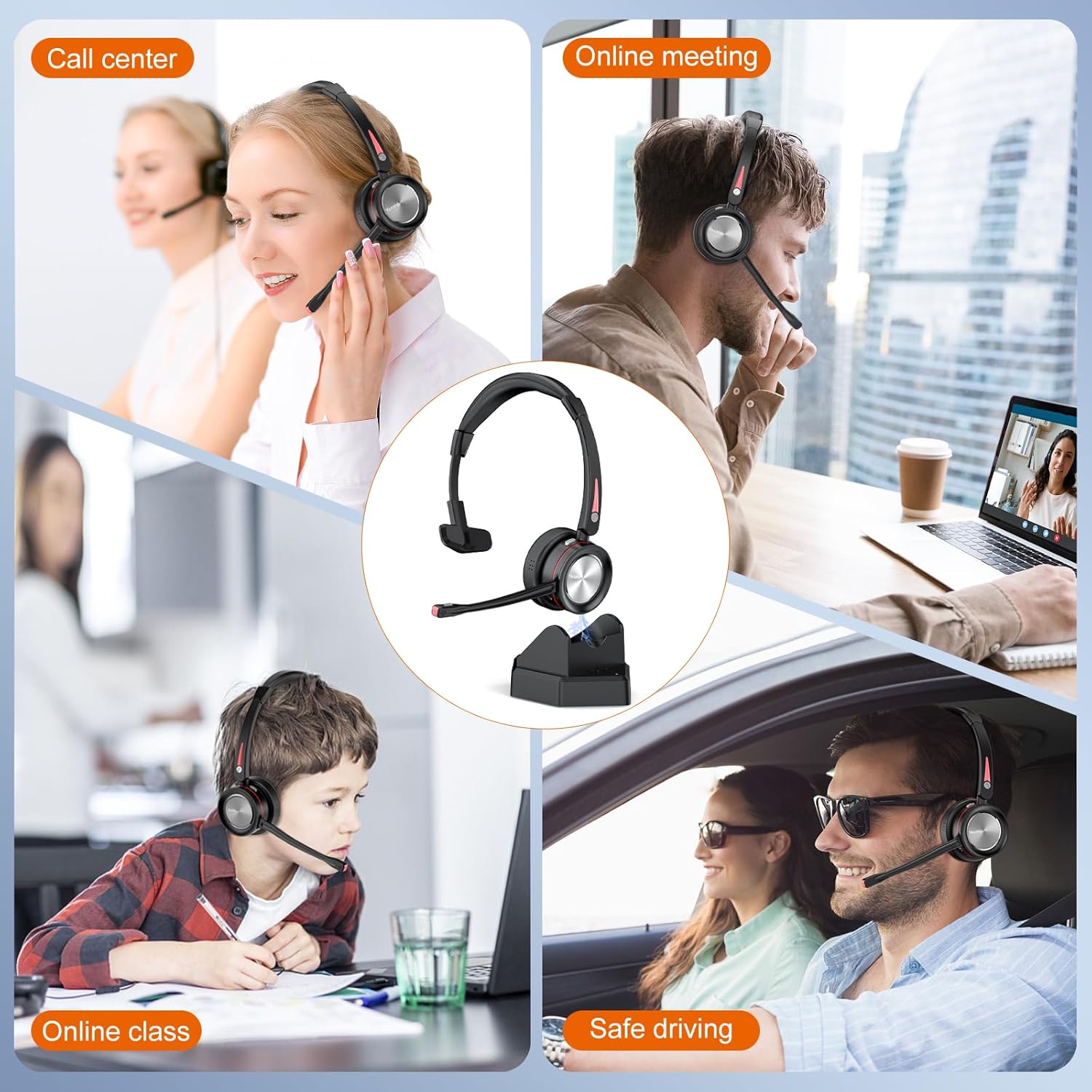 Wireless Headset for Work - Bluetooth Headset with Mic Mute, 30H Talk Time & Charging Base, USB Dongle for PC/Teams/Zoom Meetings-Y890BT