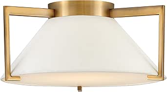 Hinkley Calla 15.75" 16W Integrated LED Medium Flush Mount, Brushed Bronze Finish w/Off-White Cotton Twill Shade