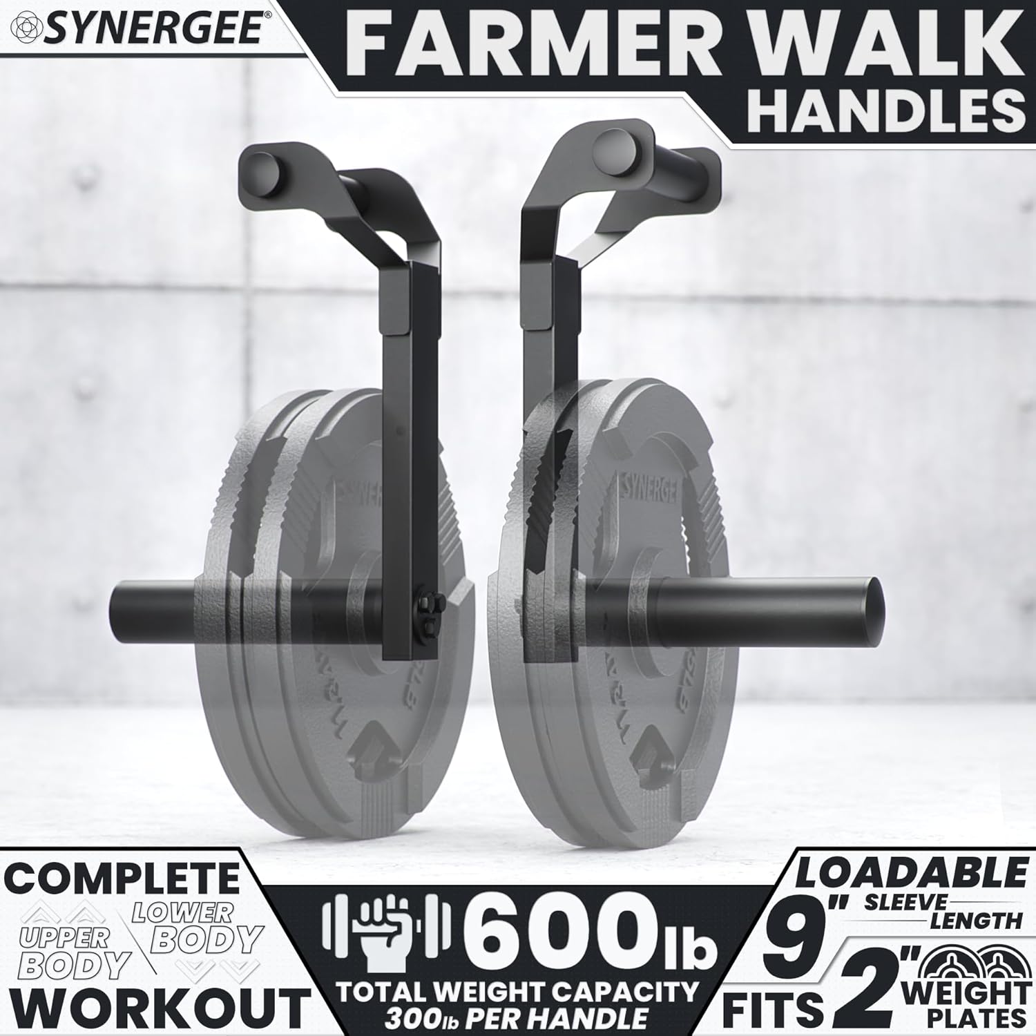 Synergee Farmer Carry Handles – Pair of Heavy‑Duty Walking Handles. Compact Strength‑Training Equipment with a 600lb Capacity