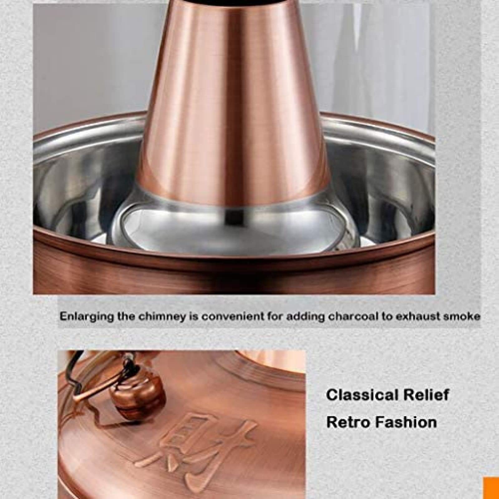 1800W 2 En 1 Olla Caliente Eléctrica Old Beijing Olla Caliente China Cobre Acero Inoxidable Caldera De Sopa Calentada Con Carbón Tradicional Herramientas De Cocina Utensilios De Cocina, 30-36cm,Pl