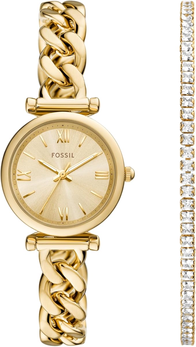 Conjunto de reloj y pulsera para mujer, reloj Carlie de tres manos de acero inoxidable para mujer y conjunto de pulsera