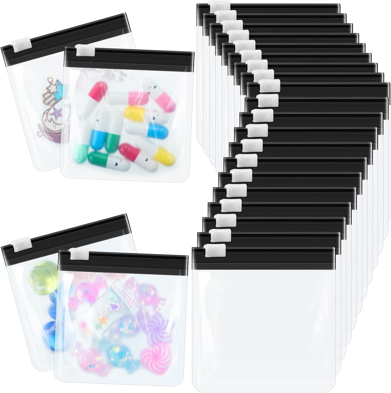 24 Pieces Pill Pouch Bags Zippered Pill Pouch Set Reusable Translucent Medicine