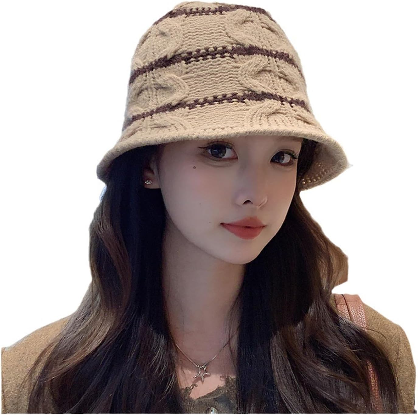 Winter Hats for Women Patchwork Striped Twisted Knit Cap Female Fisherman Hat Sub for Cold Weather Warm