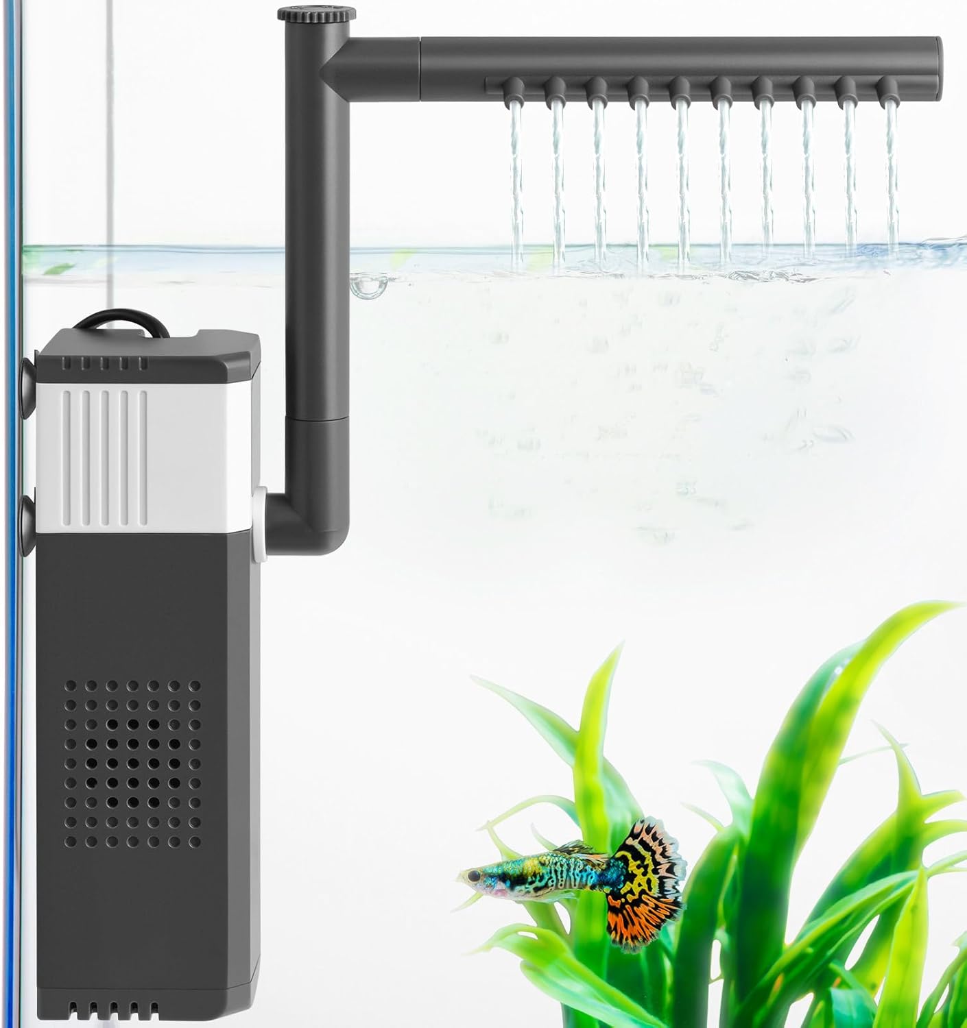 10W 130GPH Powerful Aquarium Filter for 10-35Gal Fish Tank, Adjustable Filter with Biochemical Sponge, Submersible Fish/Turtle Water Filters, Filtration/Oxygenation/Water Cycle 3in1 Filter