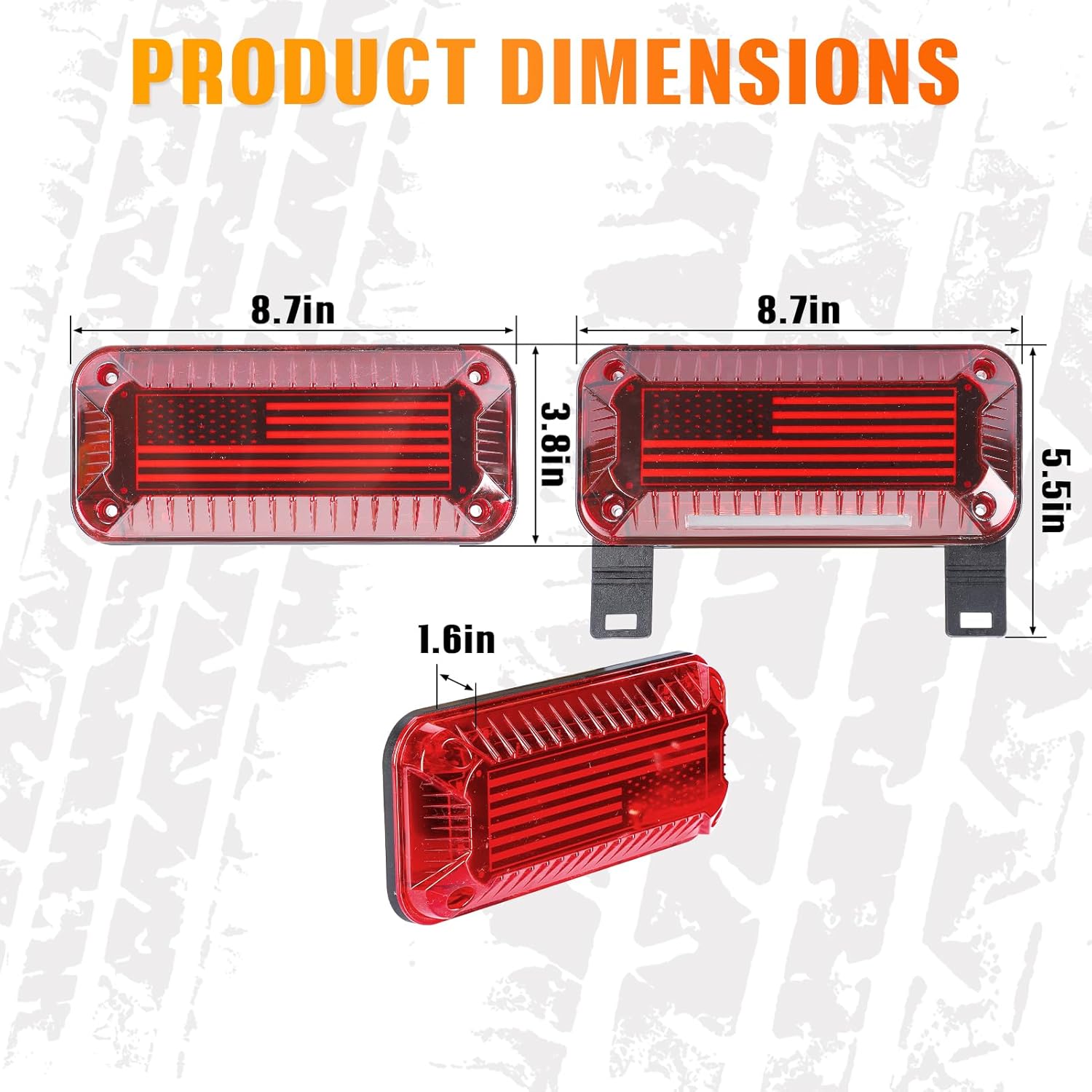 Gonice Patriotic RV Camper Tail Lights with License Plate Holder - American Flag Design 57 LEDs Trailer Tail Lights with Running, Turn Signal, Brake, and License Plate Functions - Surface Mount