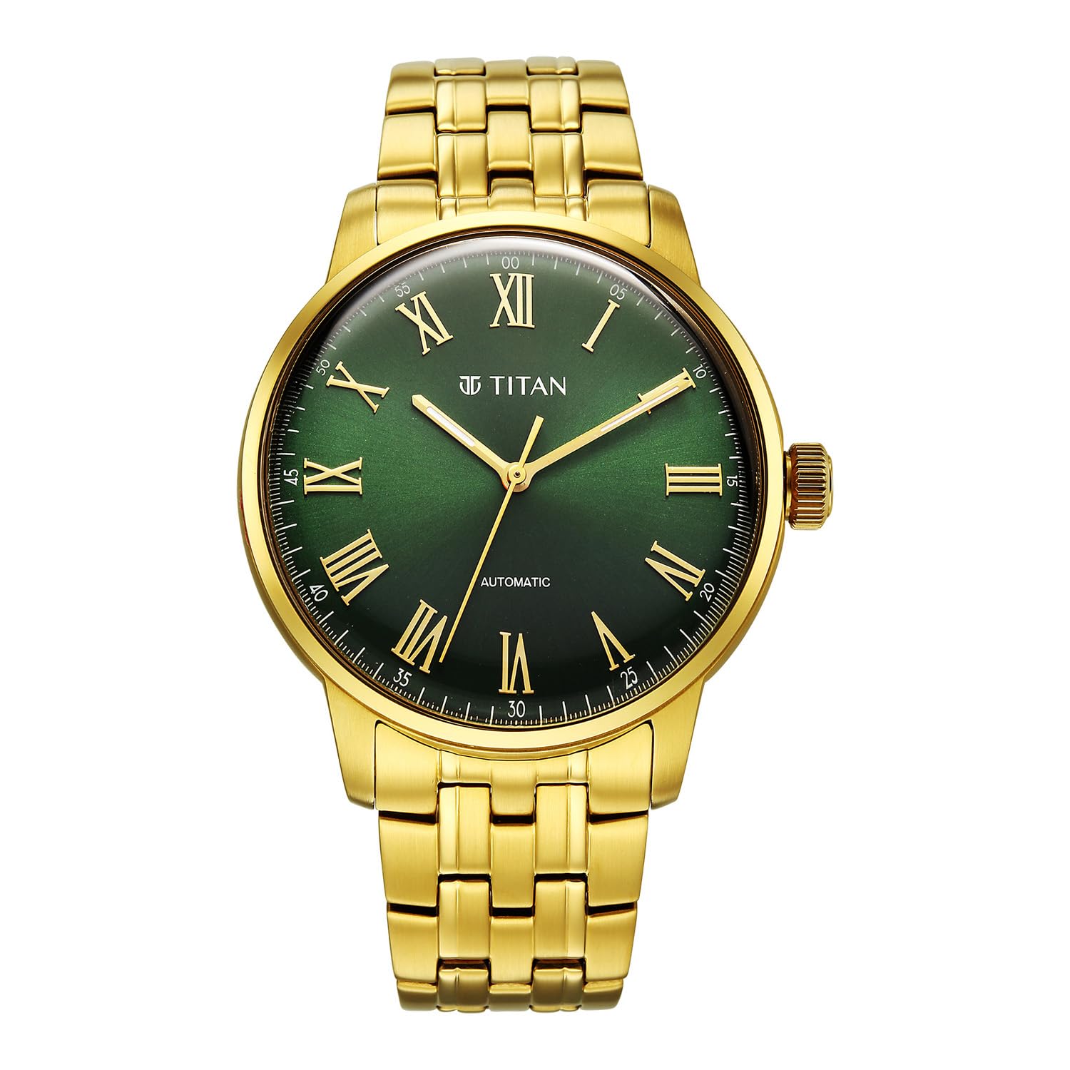 Aurelian Concealed Automatic Analog with Green Dial Roman Numerals Yellow Gold Stainless Steel Strap Watch for Men - 90110YM02-image-43