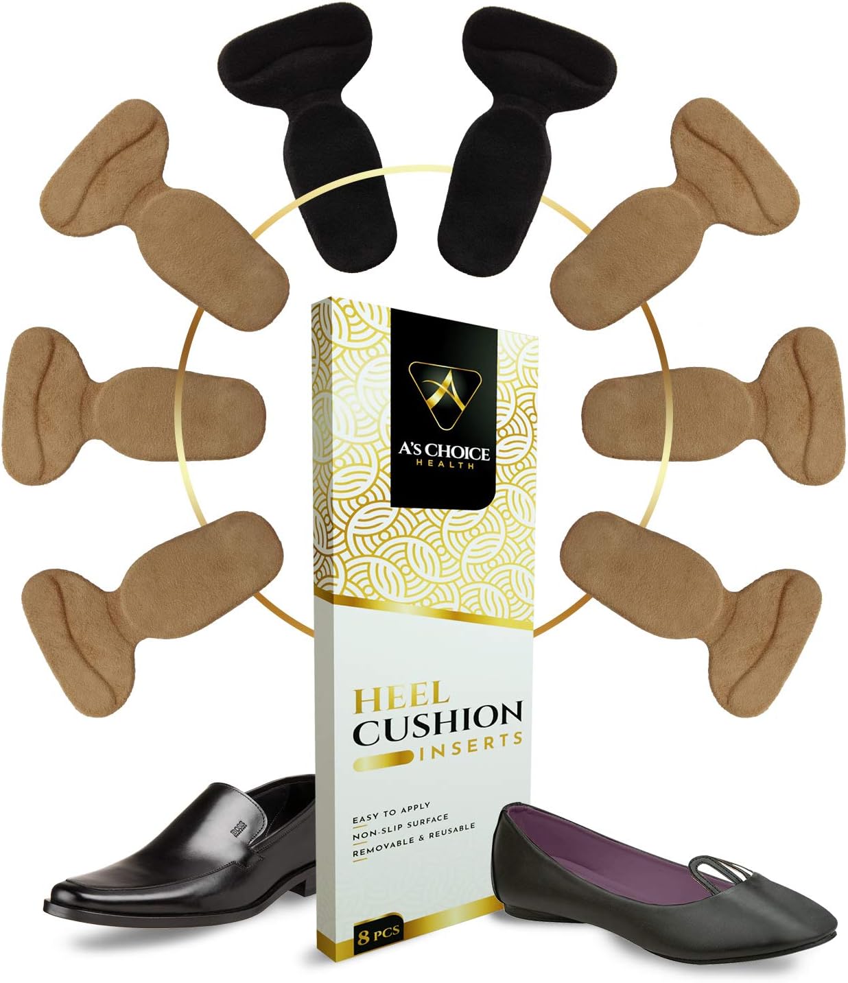 Shoes Too Big Inserts - Heel Cushion Pads - Grips for Blister Prevention and Comfort - Shoe Filler for Women & Men, 4 Pairs