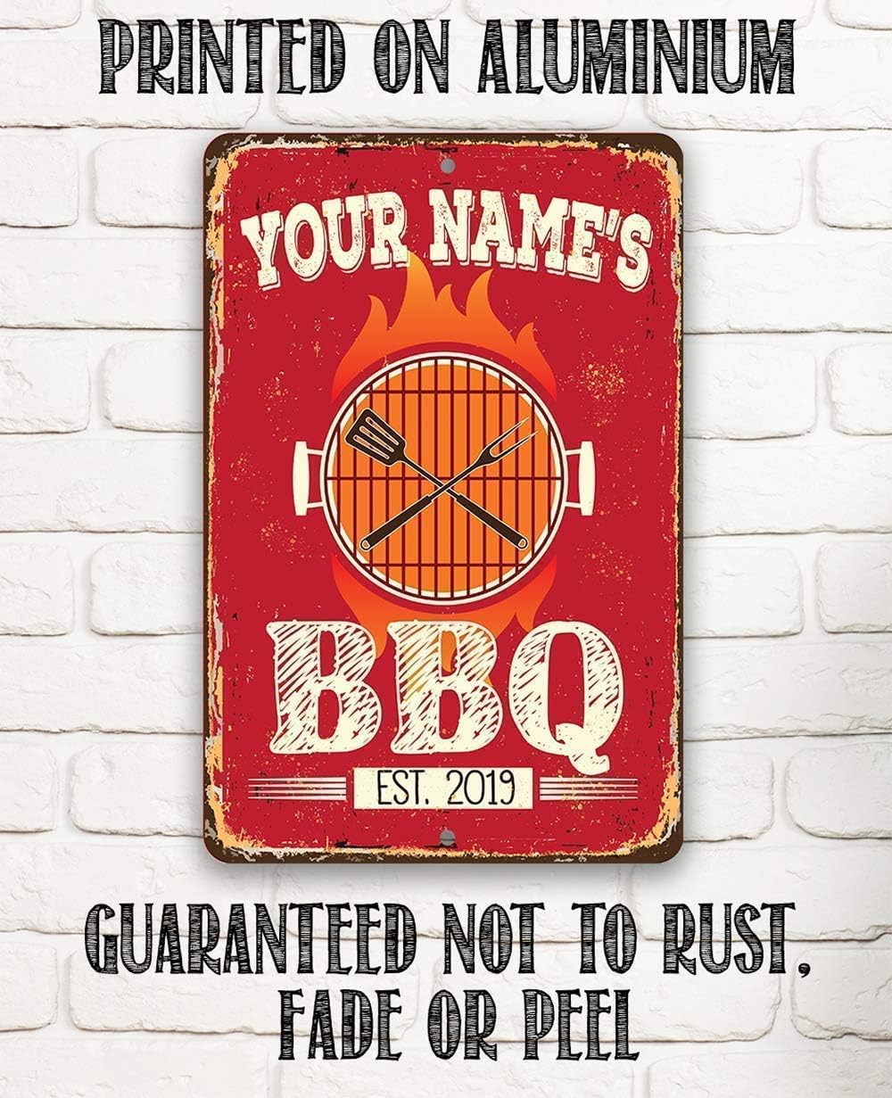 Grill Signs - Durable Metal Sign - Use Indoor/Outdoor - Great Grill and Barbeque Restaurant Decor and Gift (Personalized, Your BBQ)