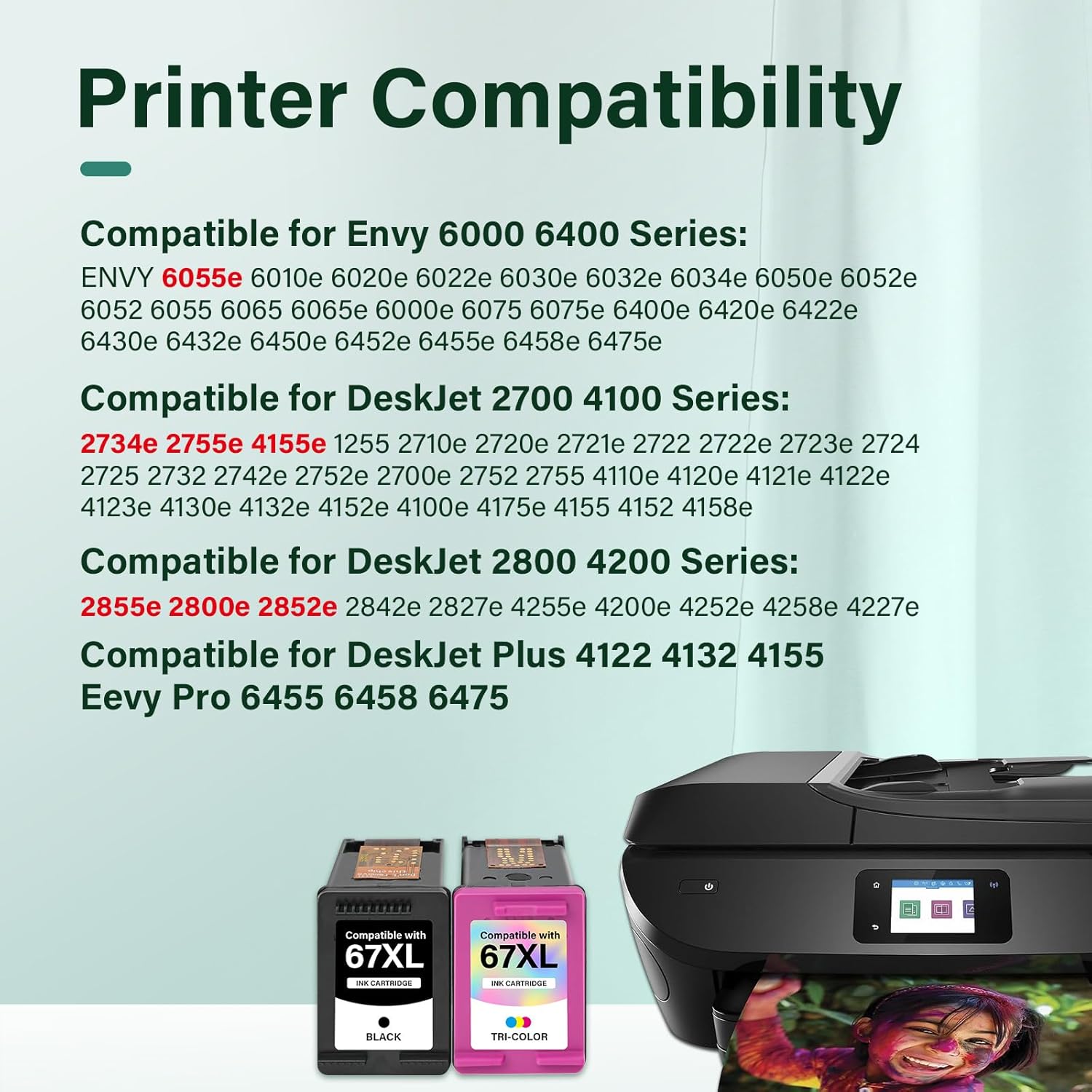67XL 67 XL 6055e 2755e 2800e 2855e 6000 Ink Cartridges Black/Color Combo Pack Compatible for HP Printer DeskJet 6055e 2700 4155e 4255e 4100 2700e 2734e 2800 2852e Envy 6055e 6455e 6400 Series (2-Pack)
