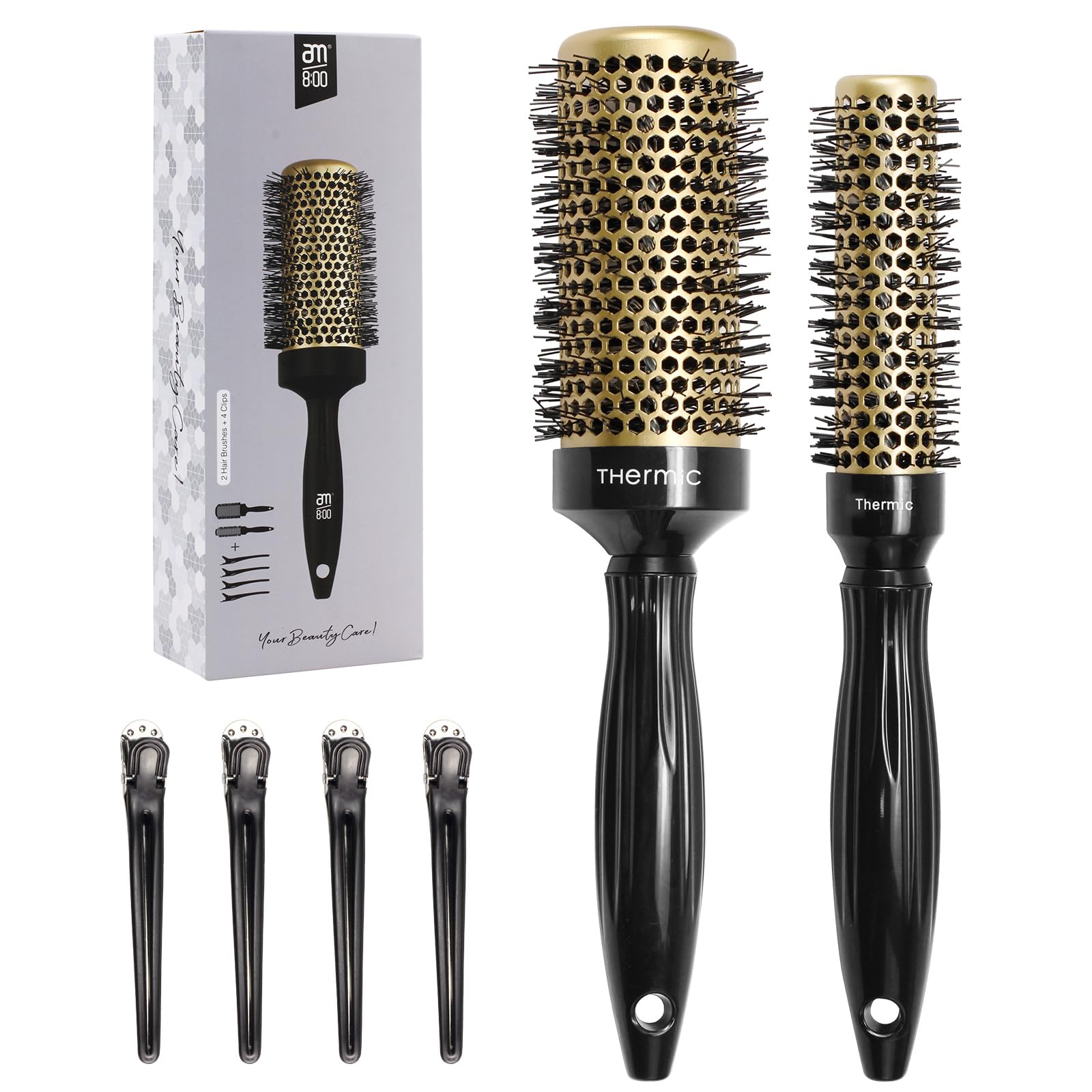 Round Brush for Blow Drying,Ceramic Barrel & Antistatic Bristles, Salon Blowout Hair Styling for Wet or Dry (Includes 4 Clips)