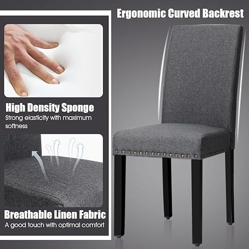 Miniatura 5 de Giantex Juego de 2 sillas de comedor tapizadas, sillas laterales de tela con patas de madera, asiento acolchado suave, ribete de cabeza de clavo,