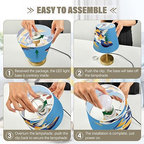 Miniatura 5 de FRODOTGV Lámpara de mesa retro animal azul violeta 3 modos de iluminación lámpara de luz de mesita de noche con pantalla para mesa auxiliar, sala de