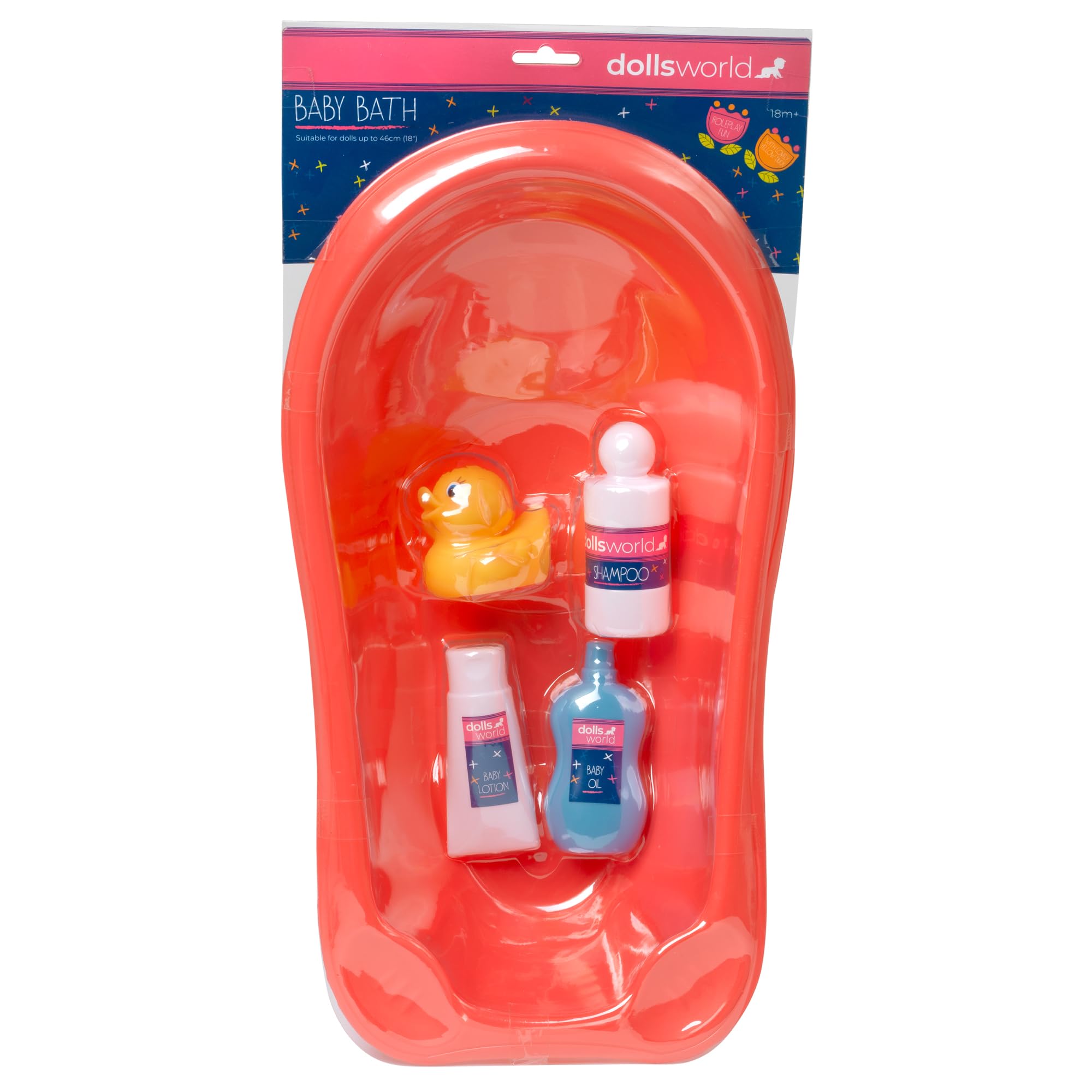 Dolls World from Peterkin | Bath Set | Includes bath, 3 roleplay bottles (shampoo, baby lotion, baby oil) and duck toy | Dolls & Accessories | Ages 18m+