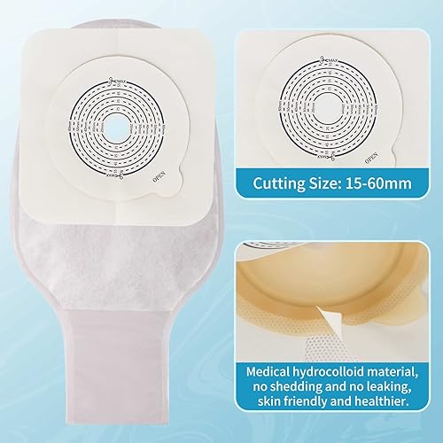 Vista 5 de 21 bolsas de ostomía, suministros de ostomía, bolsa de ostomía drenable de dos piezas para el cuidado del estoma de ileostomía, cortada a medida