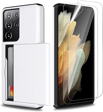 Zuslab Wallet Case Compatible with Samsung Galaxy S21 Ultra 5G Phone Case with card holder Shockproof Anti Scratch Compatible with Samsung Galaxy S21 Ultra 5G with Screen Protector[x2Pack] White