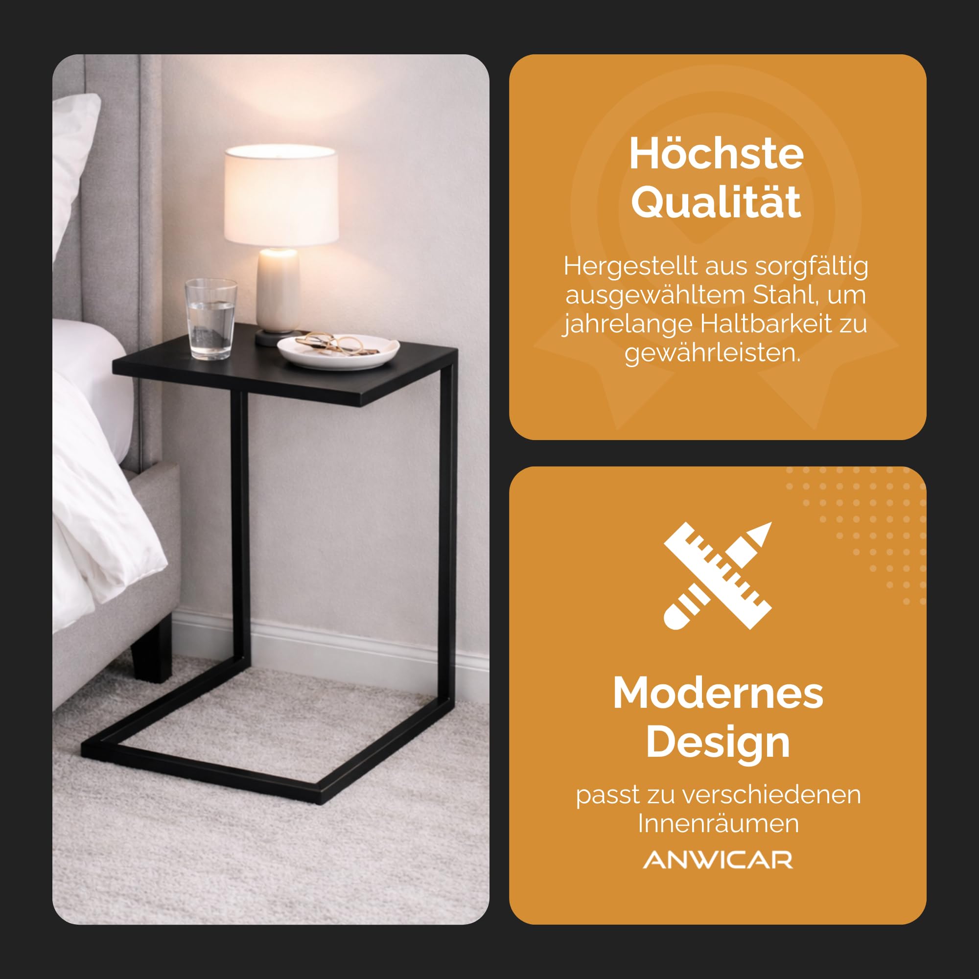 Mesa Auxiliar de sofá de 60 cm – Mueble salón Metal – Mesa Lateral de sofá Moderna – Negro 60 x 40 x 33 cm