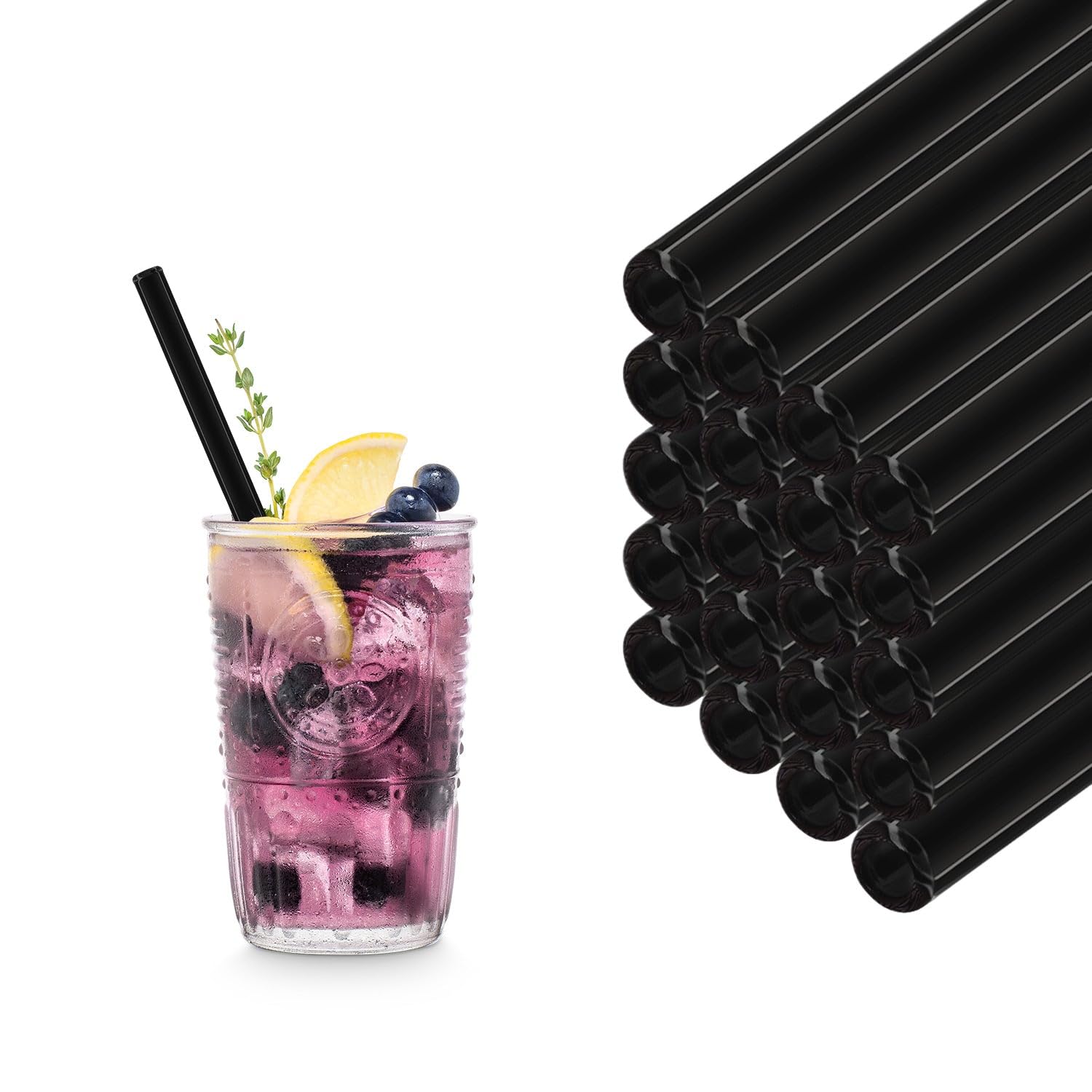 HALM Schwarze Glas Strohhalme Wiederverwendbar Trinkhalm - 50 Stück gerade 20 cm für Gastronomie, Restaurant, Bar, Cafe, Hotel - Spülmaschinenfest - Glastrinkhalme