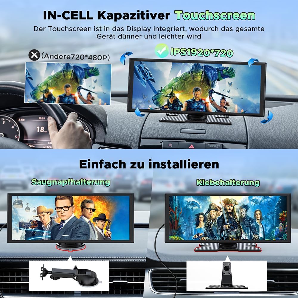 LAMTTO Wireless CarPlay Android Auto Display 10,25 Pollici Schermo per Auto Car Play con Dashcam Anteriore Posteriore 2,5K+1080P con Assistente Vocale Navigazione Bluetooth FM AUX Scheda TF 64GB