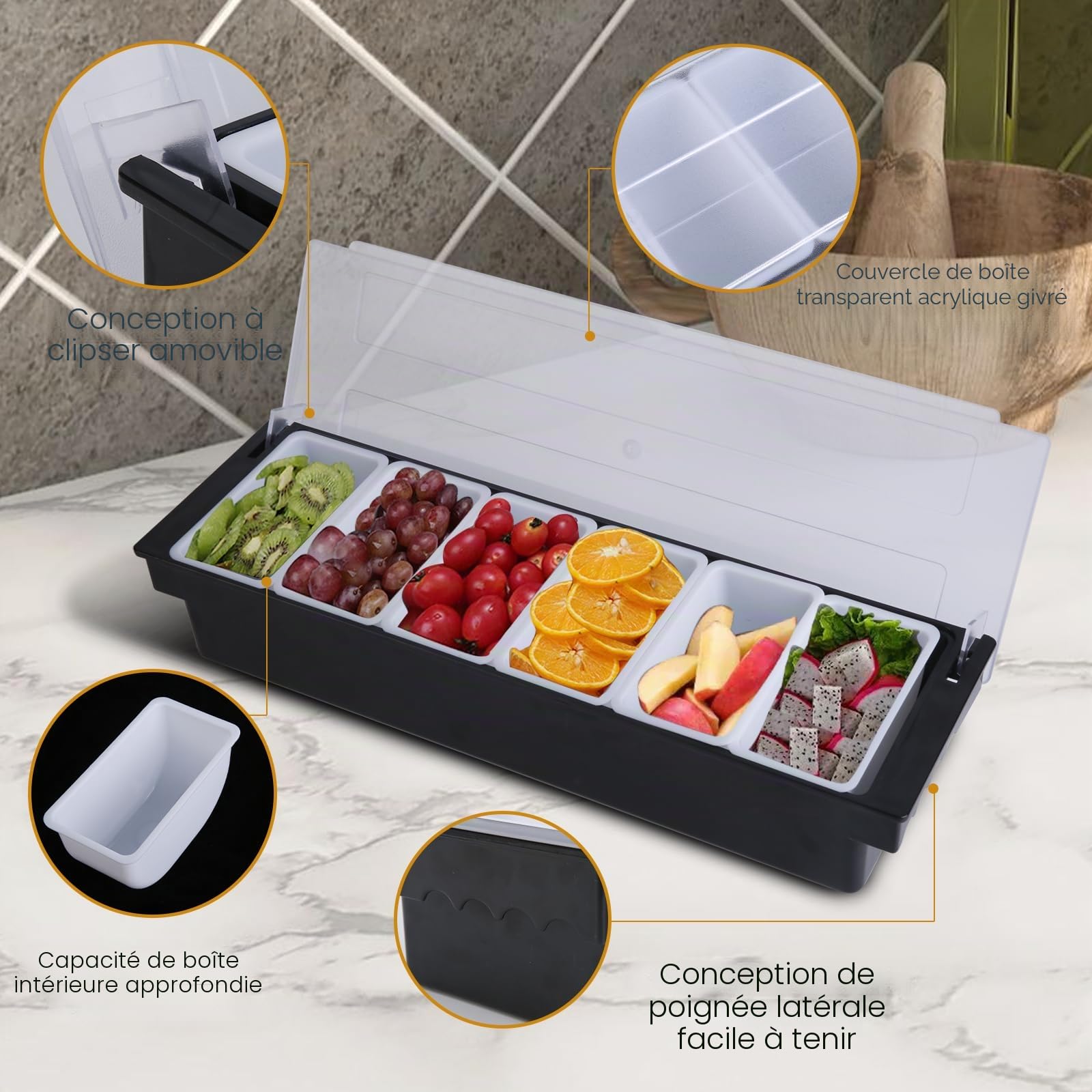 Station De Topping Pour Pizza, Bar À Salade Avec 6 Supports Pour Condiments, Contenant De Rangement Pour Pizza, Boîte À Fromage Détachable Multi-Usage Pour Réfrigérateur