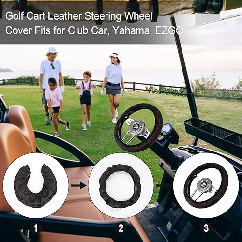 Miniatura 6 de Funda universal para volante de carrito de golf, funda de cuero antideslizante de 15 pulgadas para auto club, Yahama, EZGO (negro)