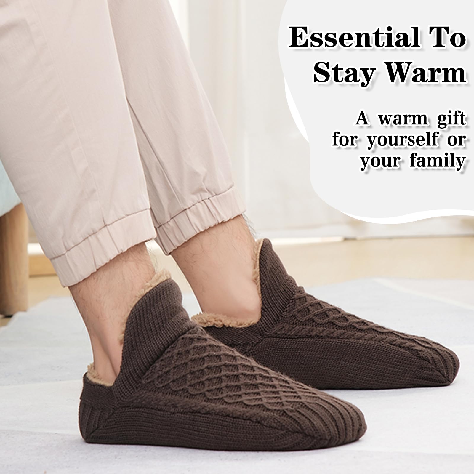 Chaussons chauds pour homme - Chaussettes d'intérieur antidérapantes en tricot