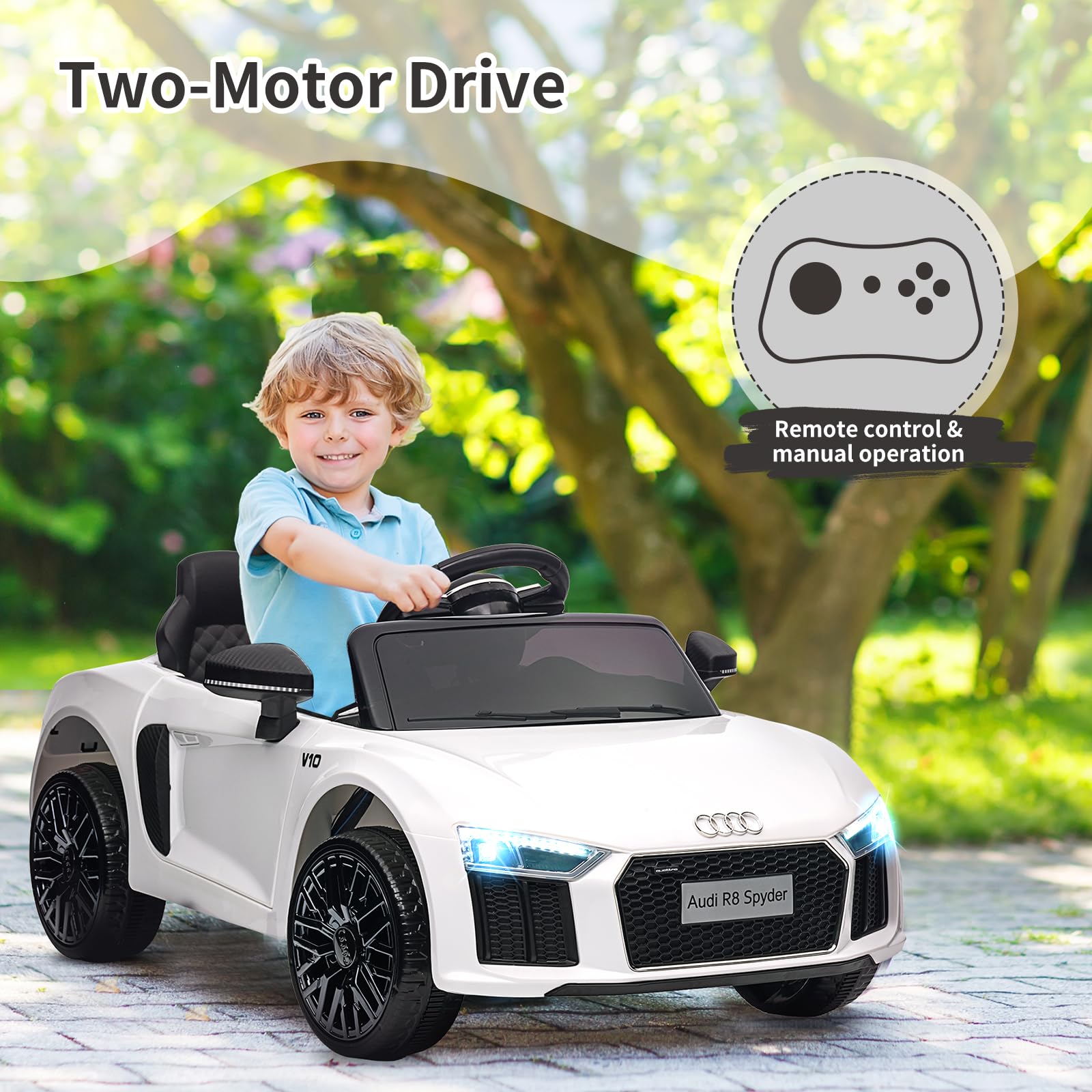 Audi Coche Eléctrico Infantil 12V con Control Remoto Suspensión Música LED Puertas Tijera Blanco