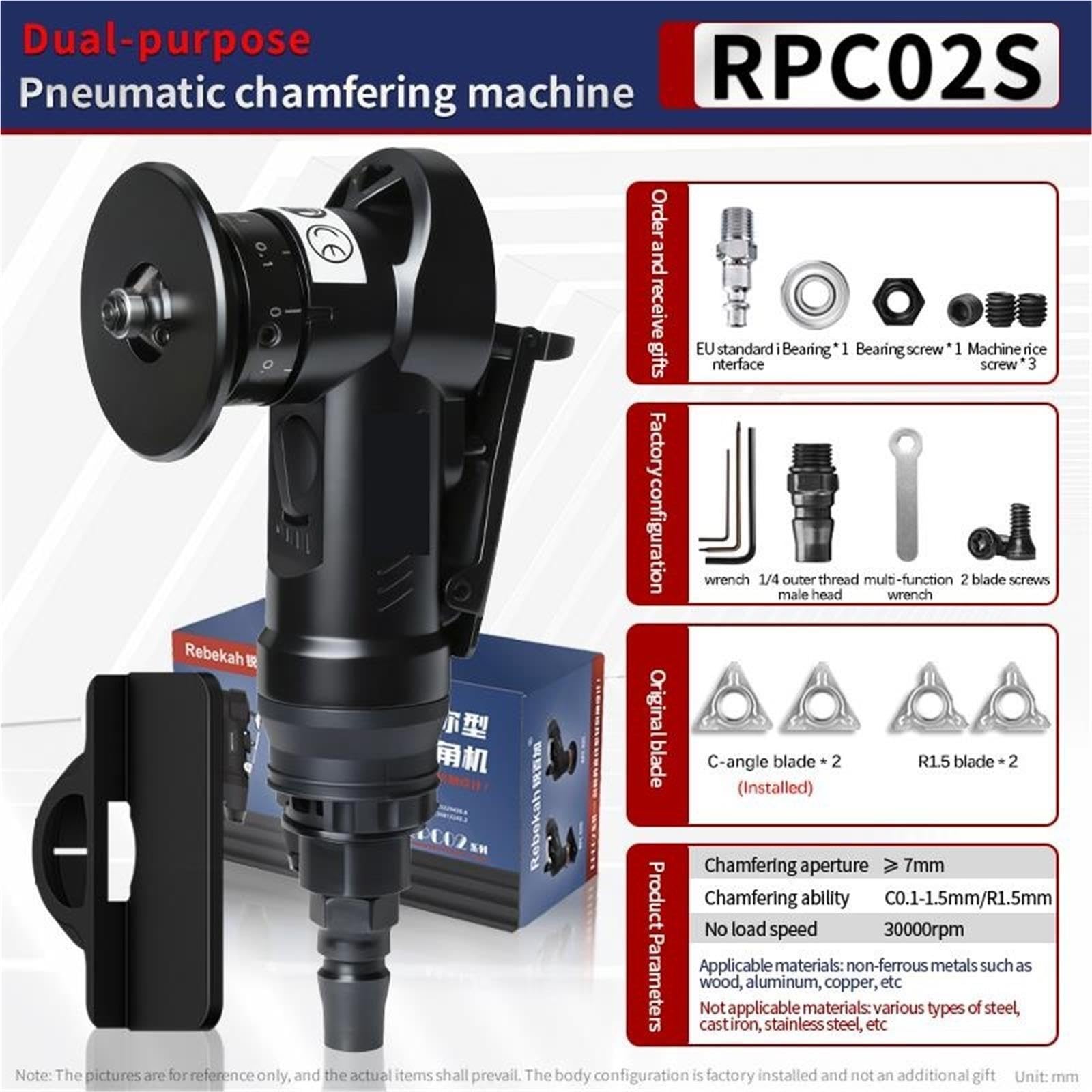 Herramienta neumática de biselado RPC02S, kit borde recto para desbarbado metal 45 grados para metal madera(RPC02S-B)