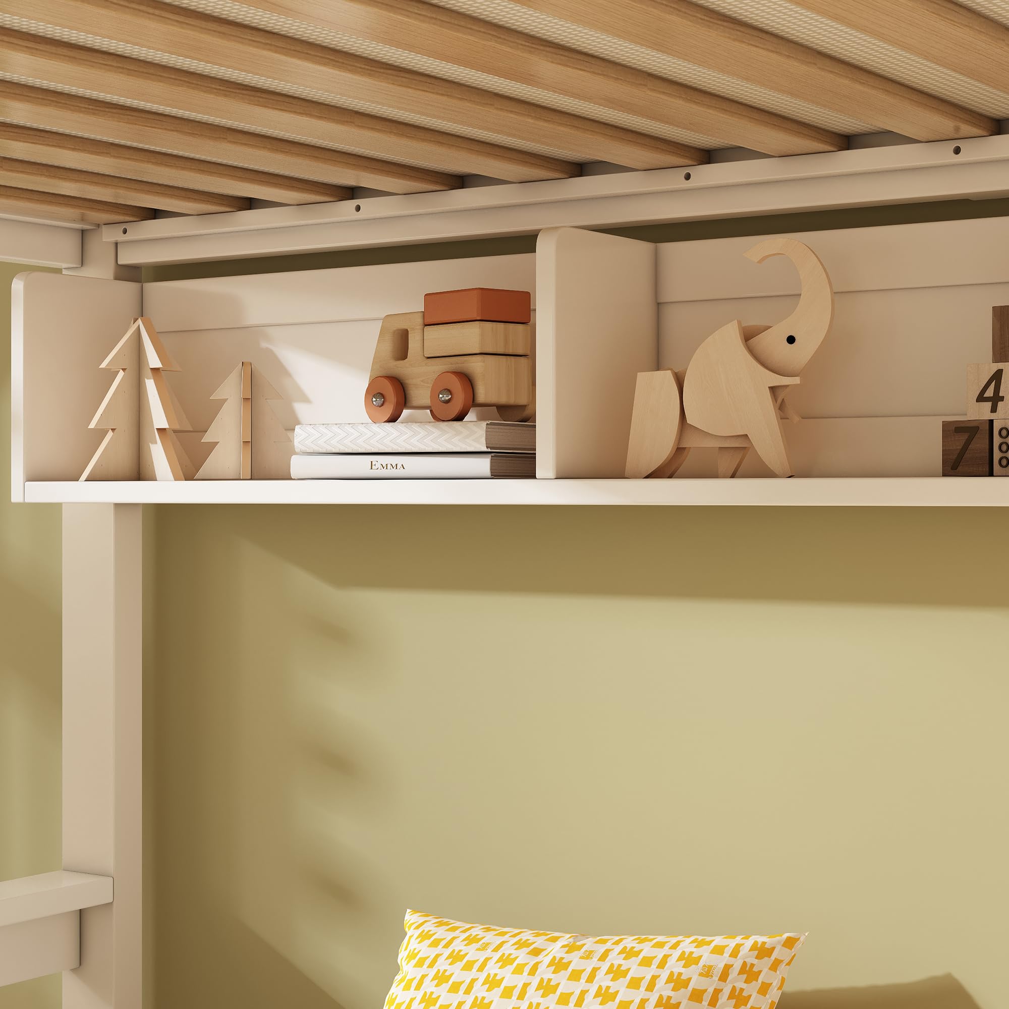 Letto a Castello per Bambini 90x200 e 140x200CM, Letto a Soppalco con Lavagna, Scaletta Portaoggetti, Cassetti e Scaffale Aperto a Tre Scomparti, Struttura del letto in Legno(Senza Materasso)