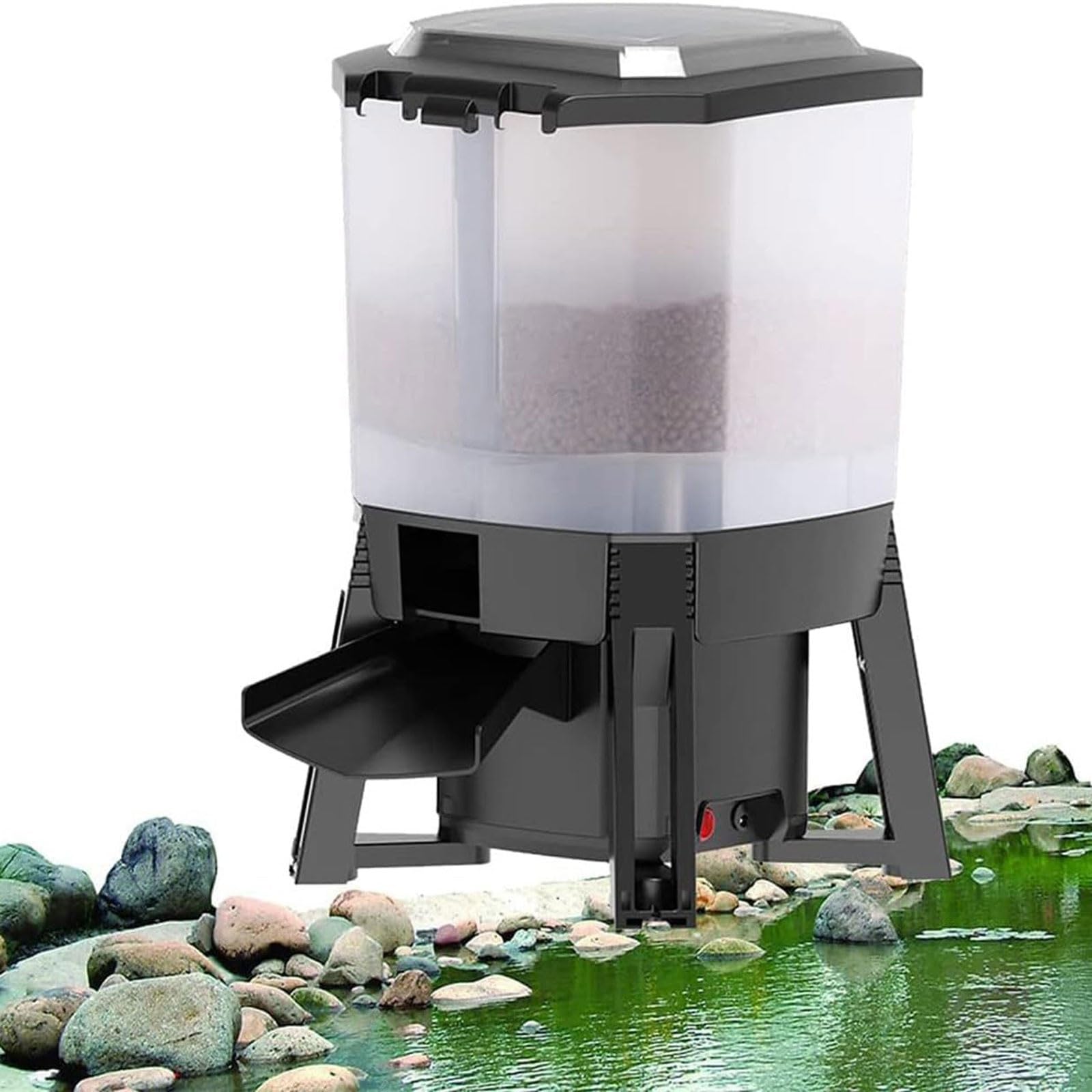 Distributore automatico di mangime per pesci, 6 l, con funzione di alimentazione a 120°, display LCD, distanza di alimentazione regolabile e prese multiple per acquari e uso esterno