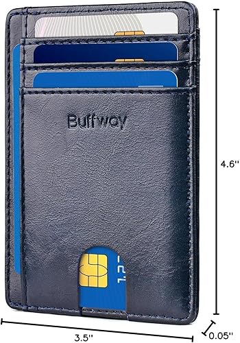 Miniatura 119 de Buffway - Billetera delgada minimalista de cuero con protección RFID para hombre y mujer