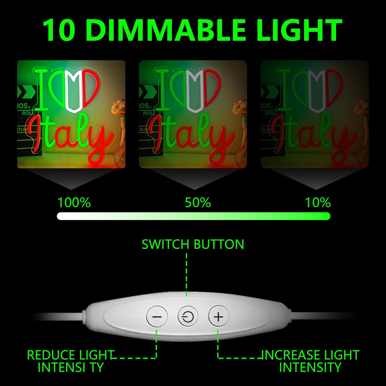 Italy Neon Sign for Wall Decor Dimmable Led Italian Themed Party Decorations, Italian Light Up Sign for Home I Love Italy Birthday Decoration for Gifts