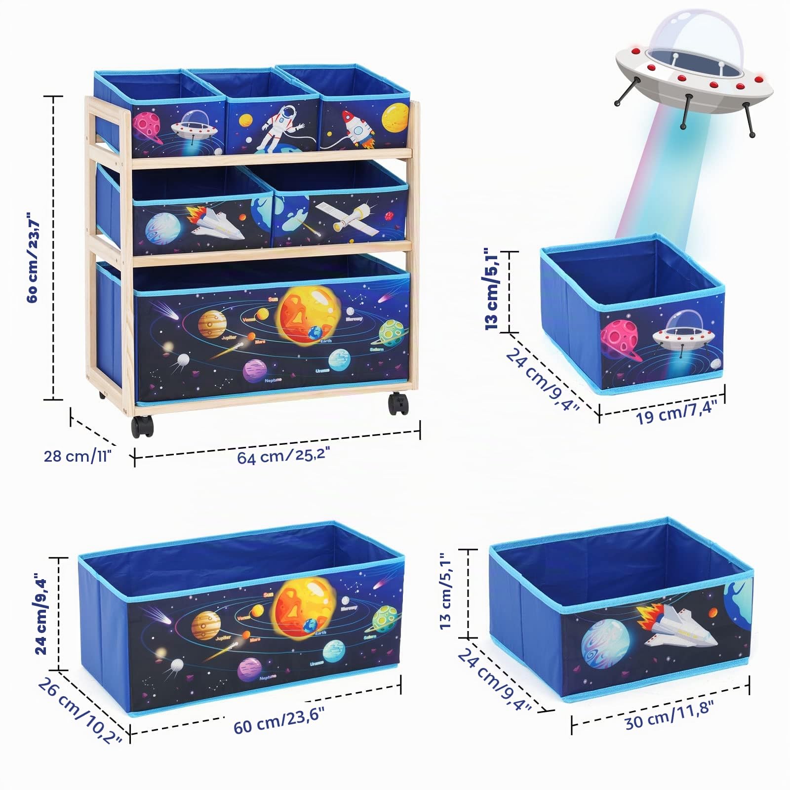 Armario de Almacenamiento para Niños, Almacenaje Juguetes con 6 Cajas, Estantería Infantil para Juguete de 3 Niveles, Caja de Juguetes para Habitación Infantil, Escuela, Guardería (Azul)