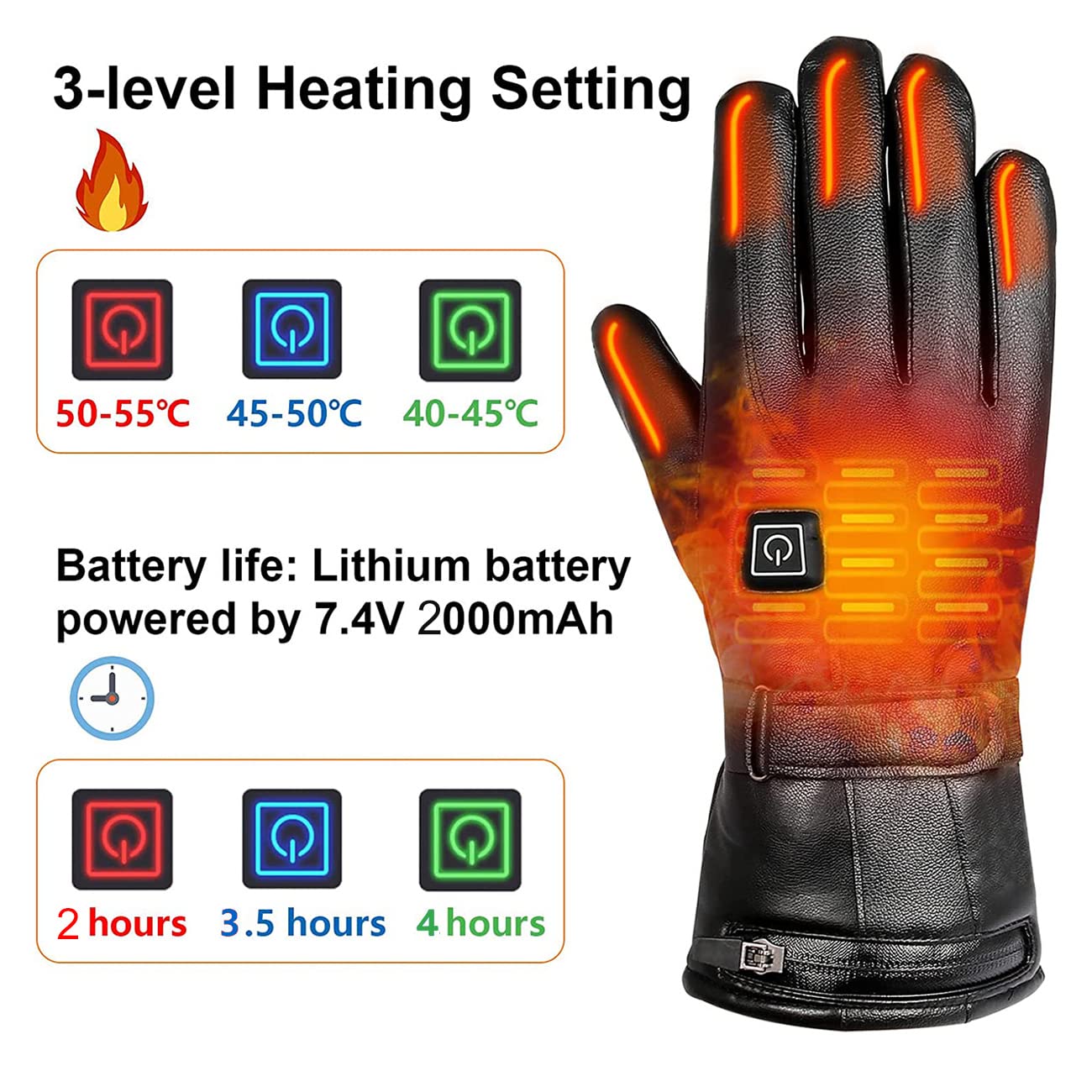 CHEWYNP Guantes calefactables de Piel sintética, para Hombres y Mujeres, Guantes térmicos eléctricos Impermeables, cálidos y cómodos, además de Forro de Terciopelo, Pantalla táctil con Bat