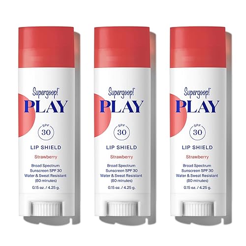 Supergoop PLAY - Protector labial SPF 30 con fresa paquete de 3 unidades hidratante y amigable con los arrecifes tratamiento labial hidratante para