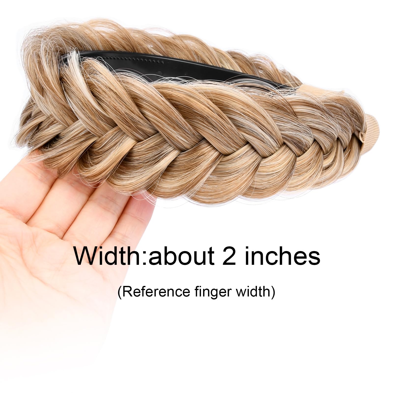 GLEDOLA Wide Messy Braided Headband with Teeth Synthetic Hair Plaited Headband High Elasticity Braids Chunky Fishtail Braided Hair Band Hairpiece for Girls Women (Caramel Blonde) - Image 2