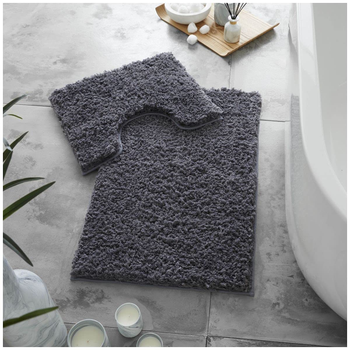 Luxury Zero Twist Bath Mat Set 2 Piece Plush Microfiber Bathroom Rug & Pedestal Mat Non Slip Absorbent Washable